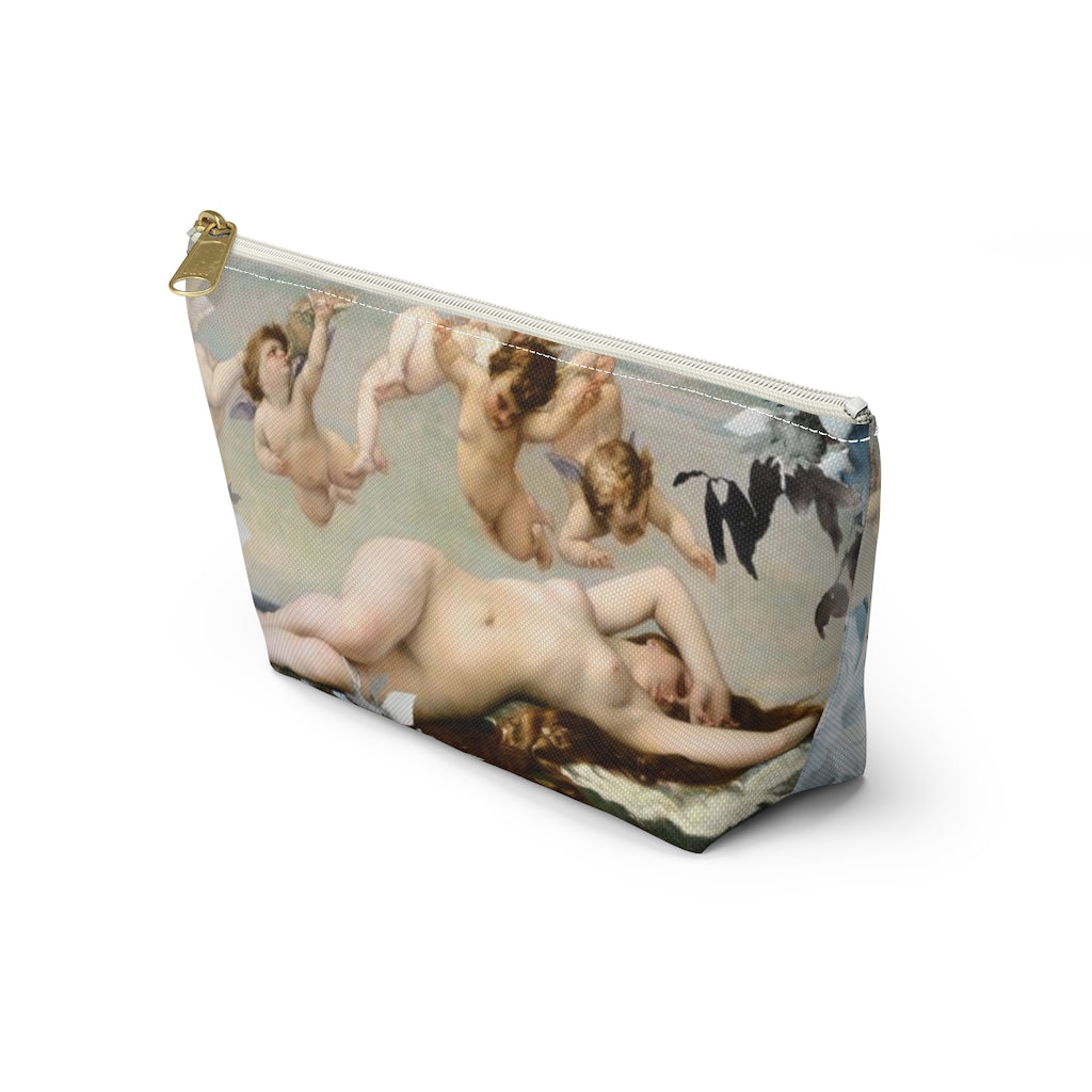 Venus Floral Cosmetic Pouch w T-bottom, Accessory Pouch, Blue