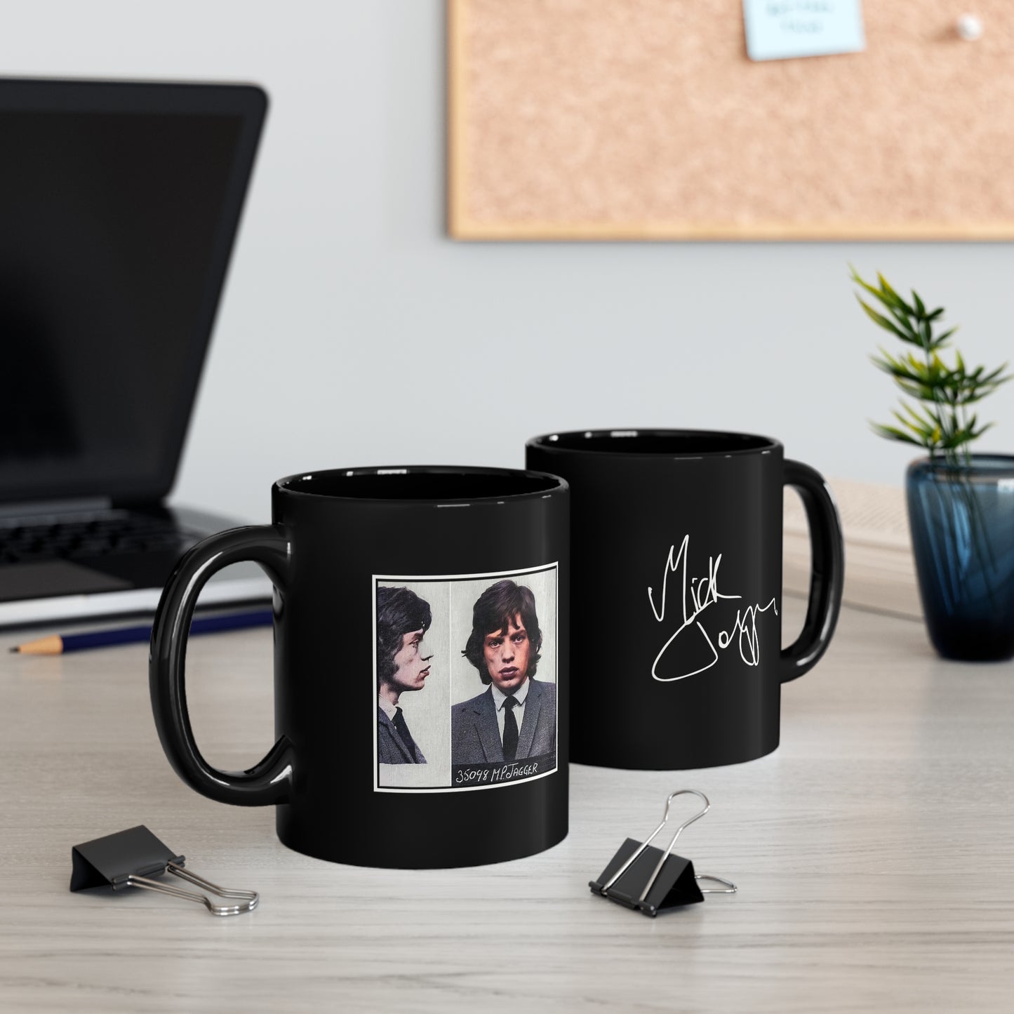 Mick Jagger Mugshot Mug -  11oz Black - Mick Jagger Autograph Mug