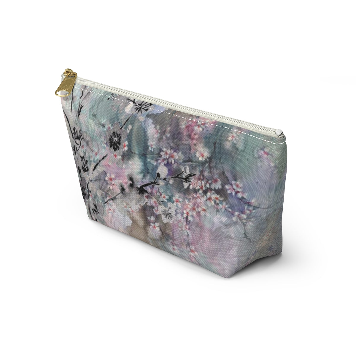 Sakura Cosmetic Pouch w T-bottom, Accessory Pouch - Watercolor Cherry Blossom