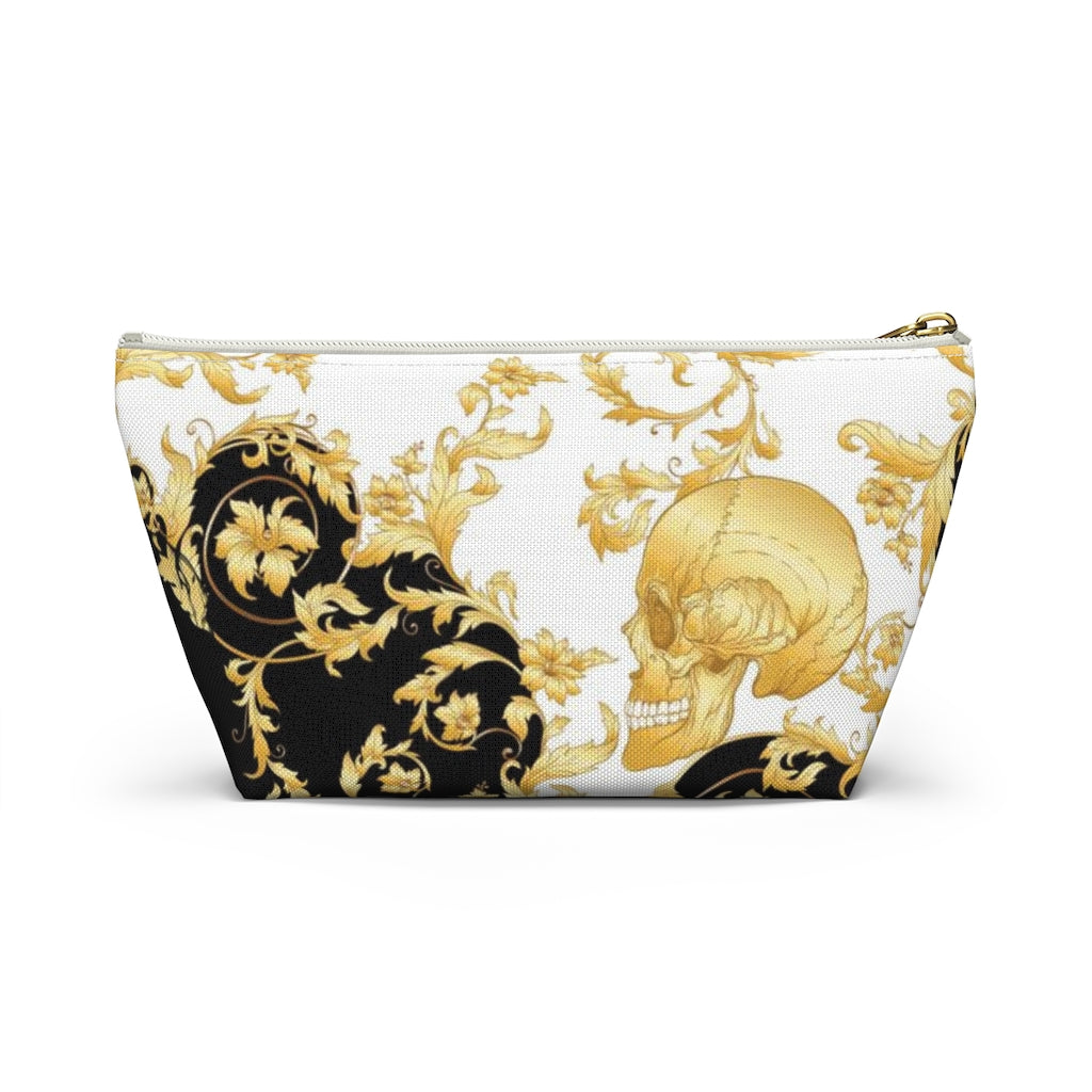 Gilded Skull Cosmetic Pouch w T-bottom, Accessory Pouch