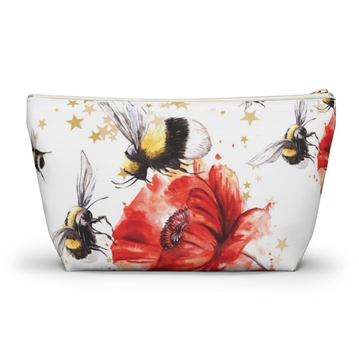 Bumblebee Cosmetic Pouch w T-bottom, Accessory Pouch, Red Poppy