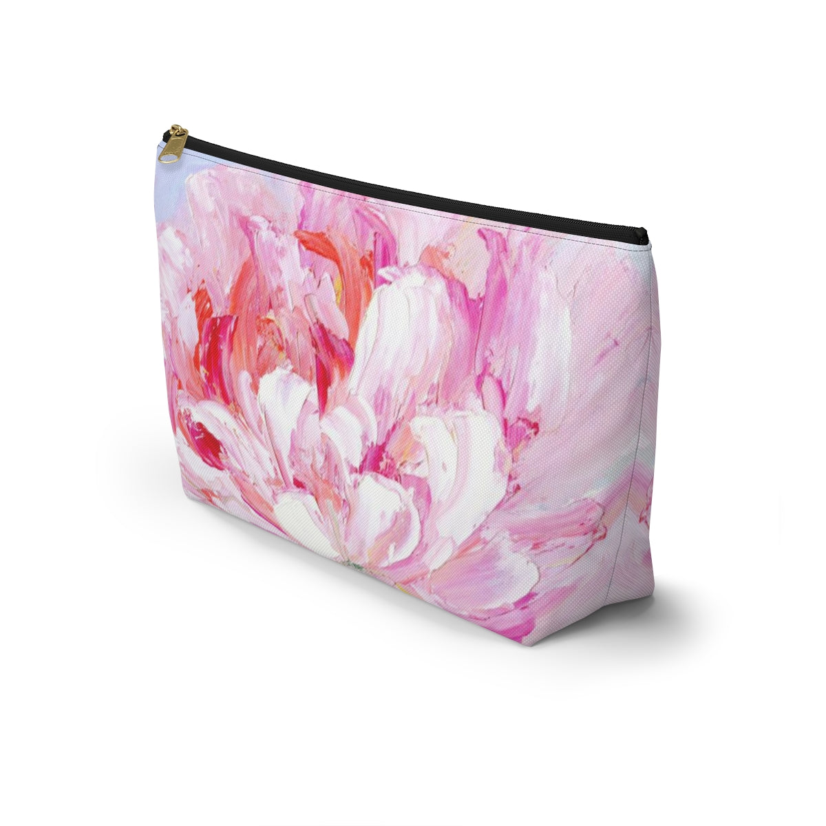 Peony Cosmetic Pouch w T-bottom, Accessory Pouch,  Pink Oil Painting