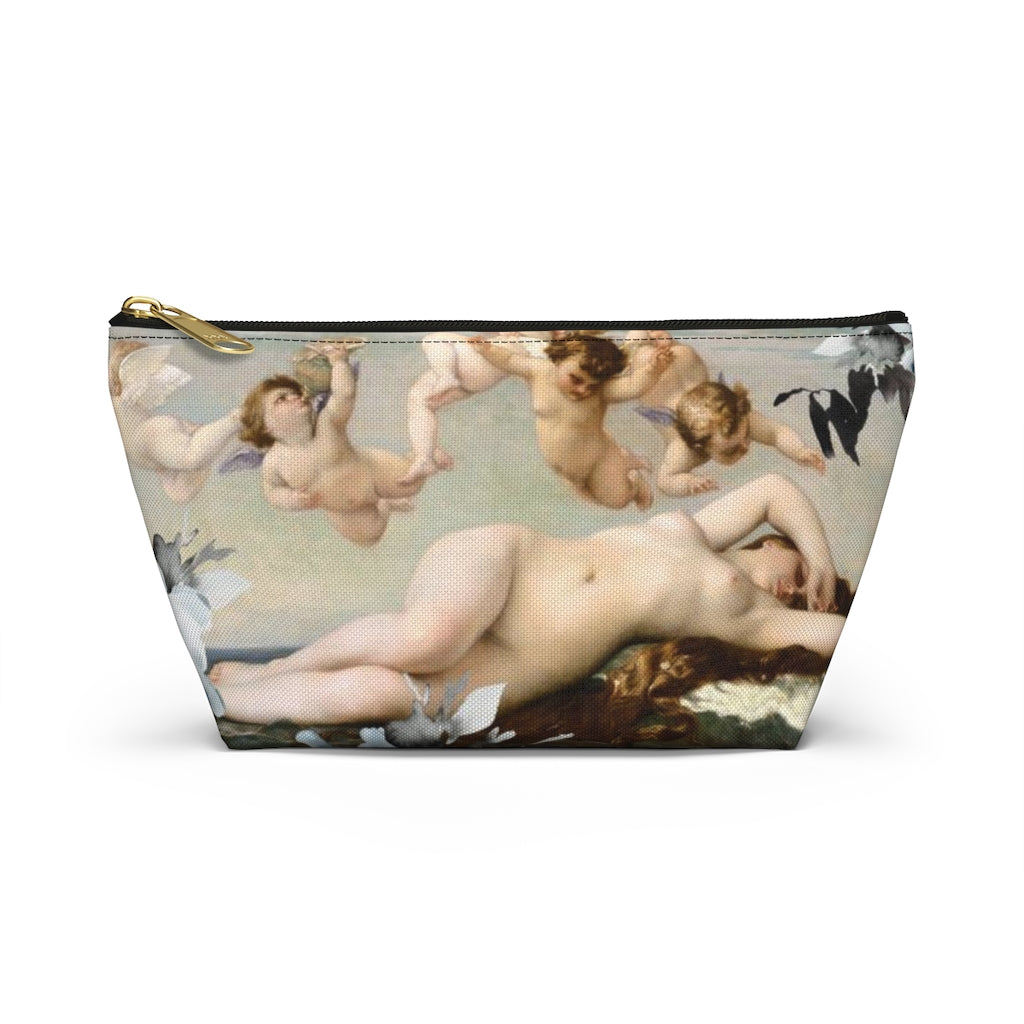 Venus Floral Cosmetic Pouch w T-bottom, Accessory Pouch, Blue