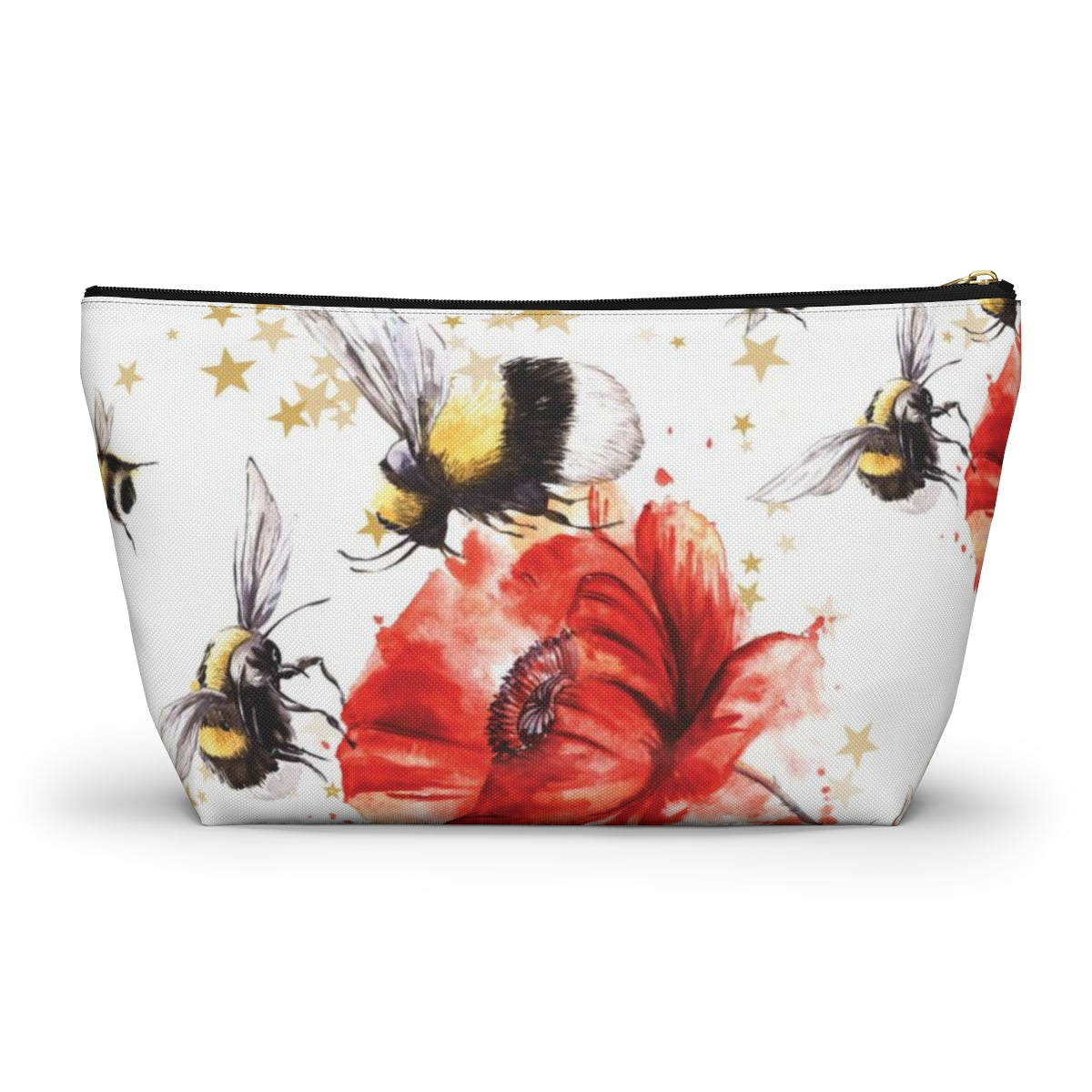 Bumblebee Cosmetic Pouch w T-bottom, Accessory Pouch, Red Poppy