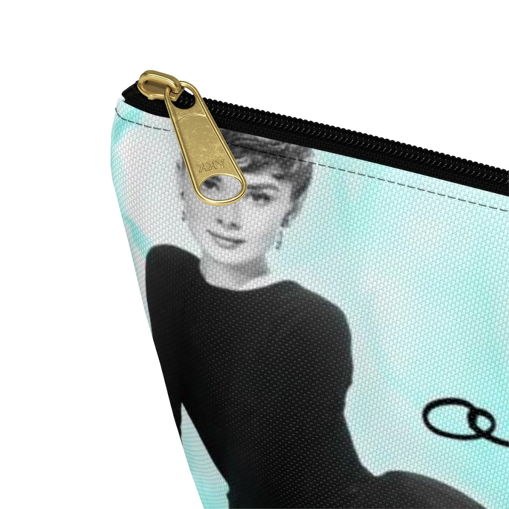 Audrey Hepburn Signature Cosmetic Pouch w T-bottom, Accessory Pouch, Blue Green