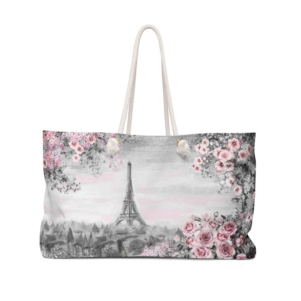 Eiffel Tower Tote Bag - Weekender Bag, Rope Tote, Pink Paris Rose