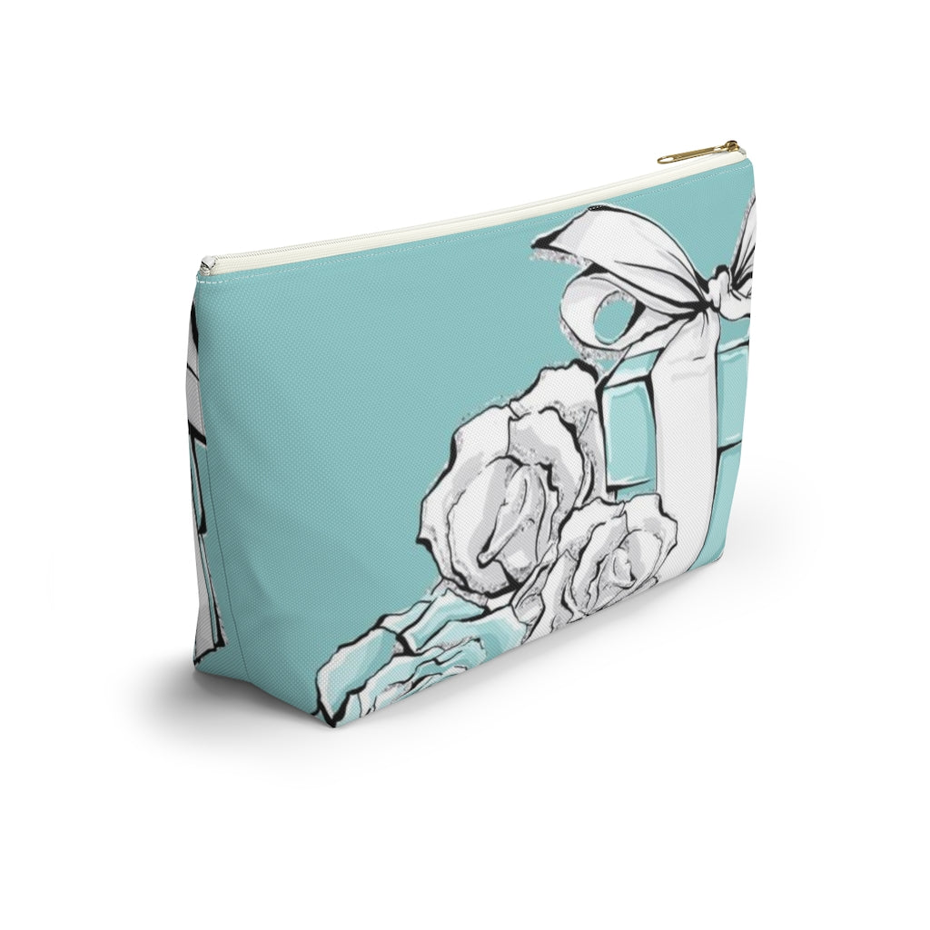 Little Blue Box Cosmetic Pouch w T-bottom, Accessory Pouch, Blue Green Rose Jewelry Box