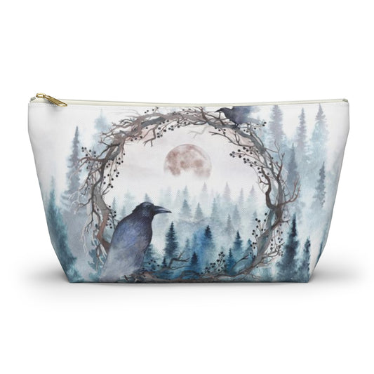 Edgar Allan Poe Cosmetic Pouch w T-bottom, Accessory Pouch, Raven Forrest Moon