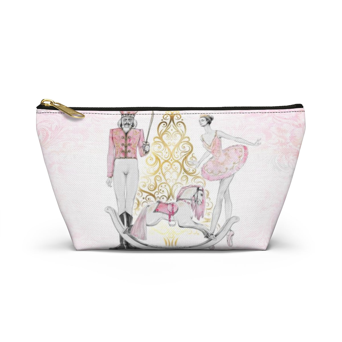 Personalized Nutcracker Ballet Cosmetic Pouch w T-bottom, Accessory Pouch, Pink and Gold