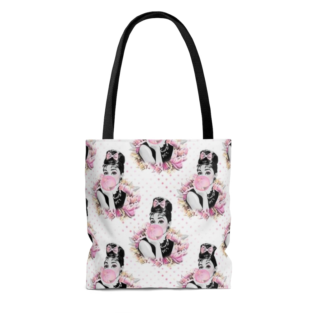 Audrey Hepburn Pink Bubblegum Polka Dot Tote Bag