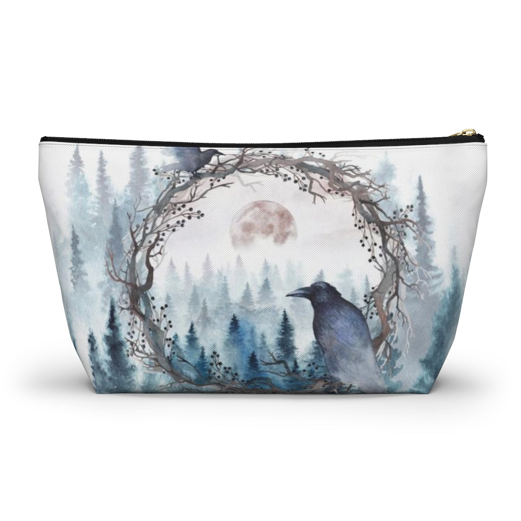 Edgar Allan Poe Cosmetic Pouch w T-bottom, Accessory Pouch, Raven Forrest Moon