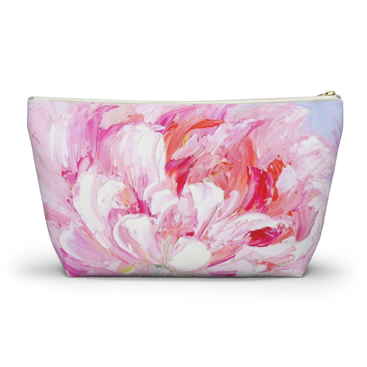 Peony Cosmetic Pouch w T-bottom, Accessory Pouch,  Pink Oil Painting