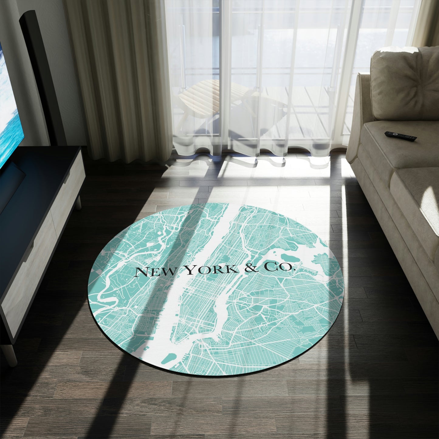 New York Map Round Chenille Round Rug - 60 Inch Floor Mat - Custom and Personalized Rug - Your City & Co.