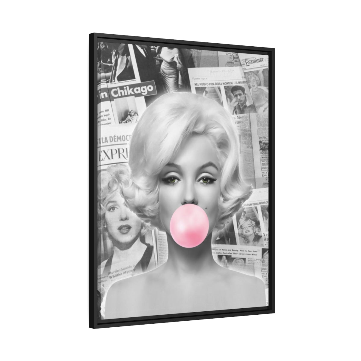 Marilyn Monroe Wall Canvas, Matte Canvas, Black Frame - International News Marilyn Bubblegum