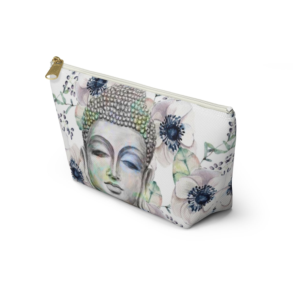 Buddha Cosmetic Pouch w T-bottom, Accessory Pouch - Buddha Flower