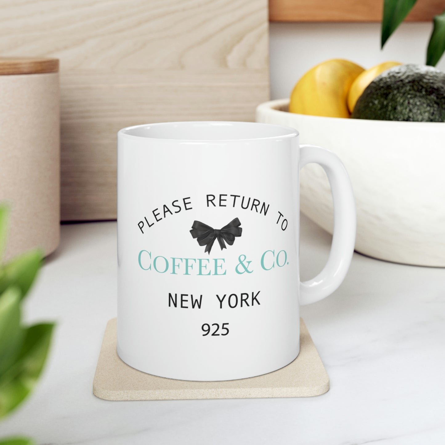 Please Return to Coffee & Co. Mug - 11oz White Ceramic Mug - Breakfast at Tiffany Inspired