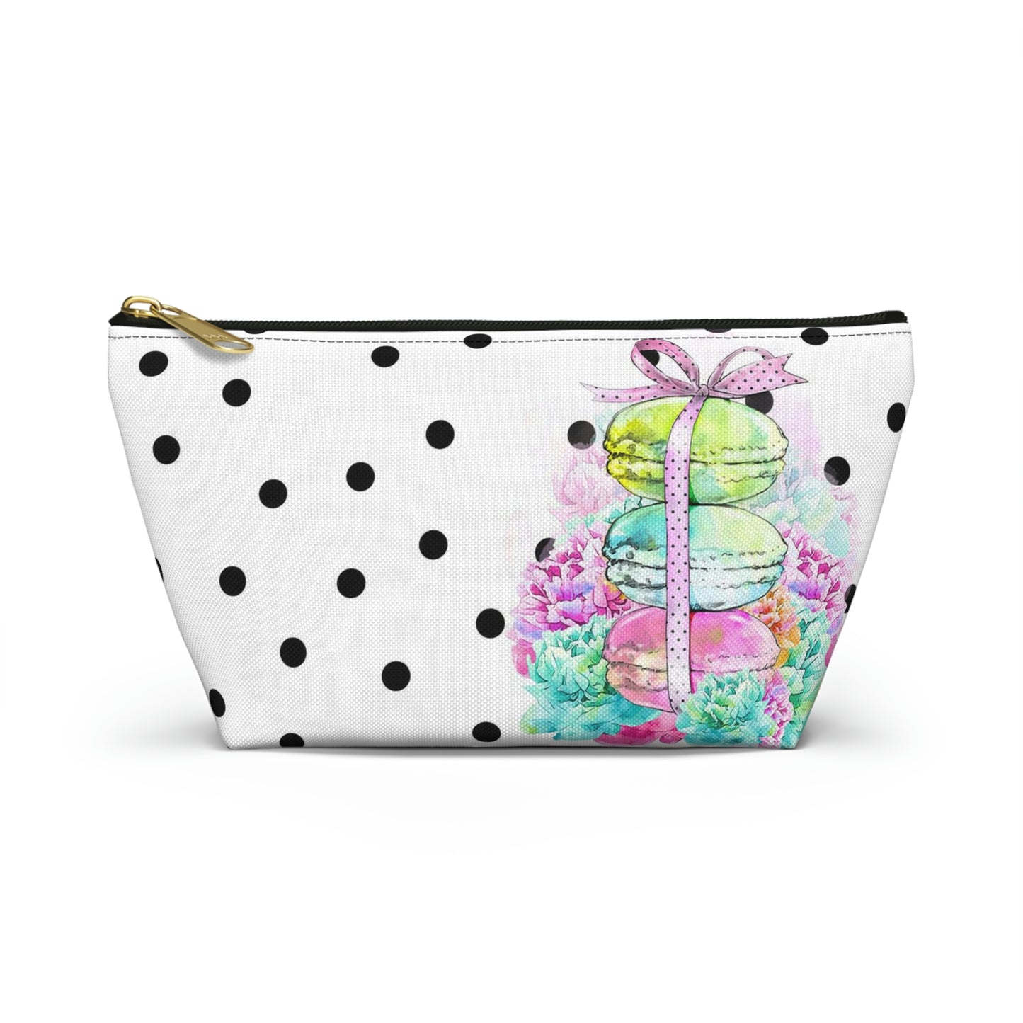 Personalized Macarons Cosmetic Pouch w T-bottom, Accessory Pouch, Macaron Polka Dot