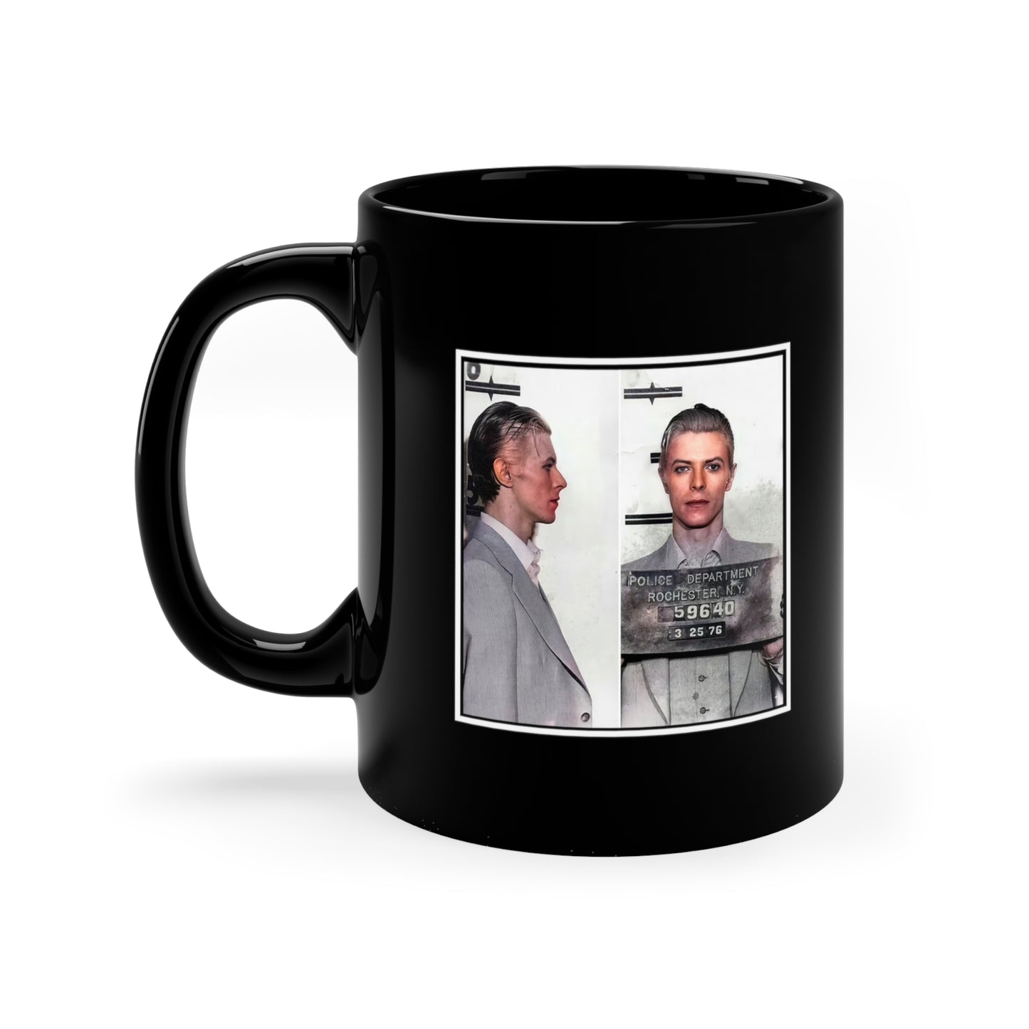 David Bowie Mugshot Mug -  11oz Black - David Bowie Autograph Mug