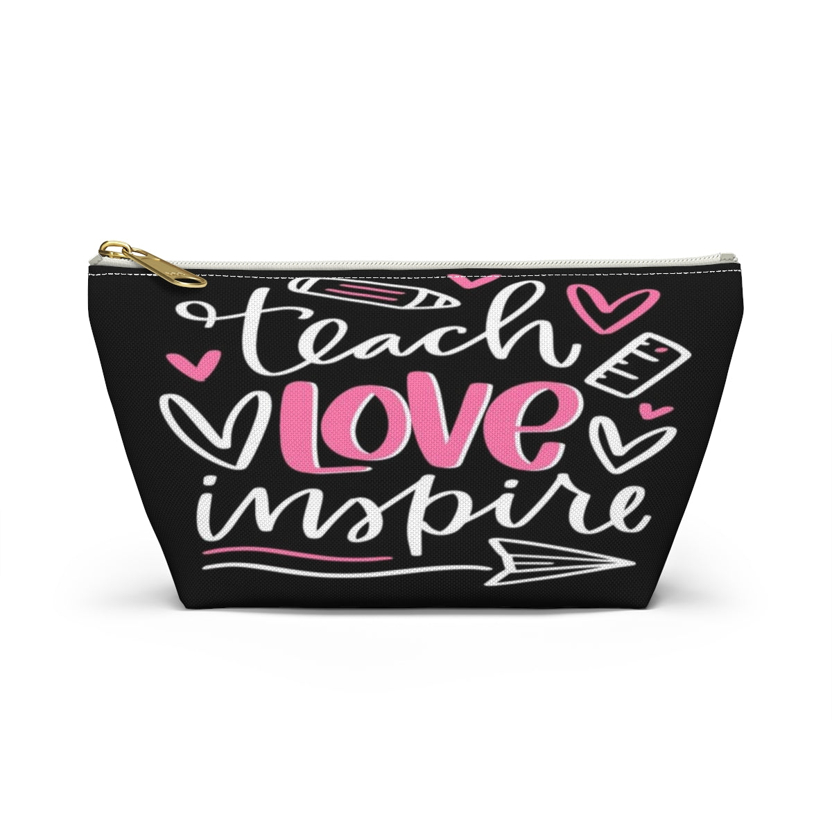 Teach Love Inspire Cosmetic Pouch w T-bottom, Accessory Pouch, Pink