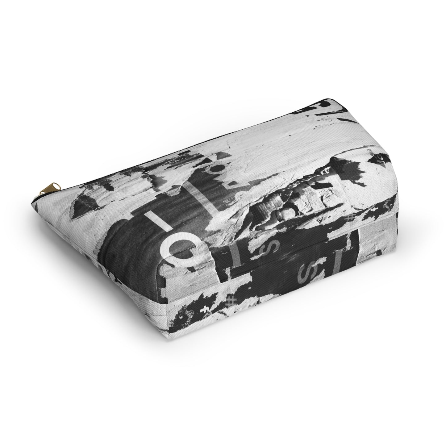 Urban Street Art Cosmetic Pouch w T-bottom, Accessory Pouch - Torn Poster Street Art Makeup Bag - Black and White Five Bag 22