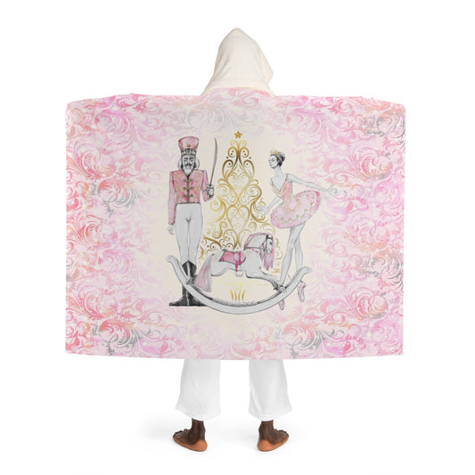 Personalized Nutcracker Ballet Blanket with Hood, Sherpa Fleece with Hood, Hooded Shrug, Hooded Blanket - Pink and Gold