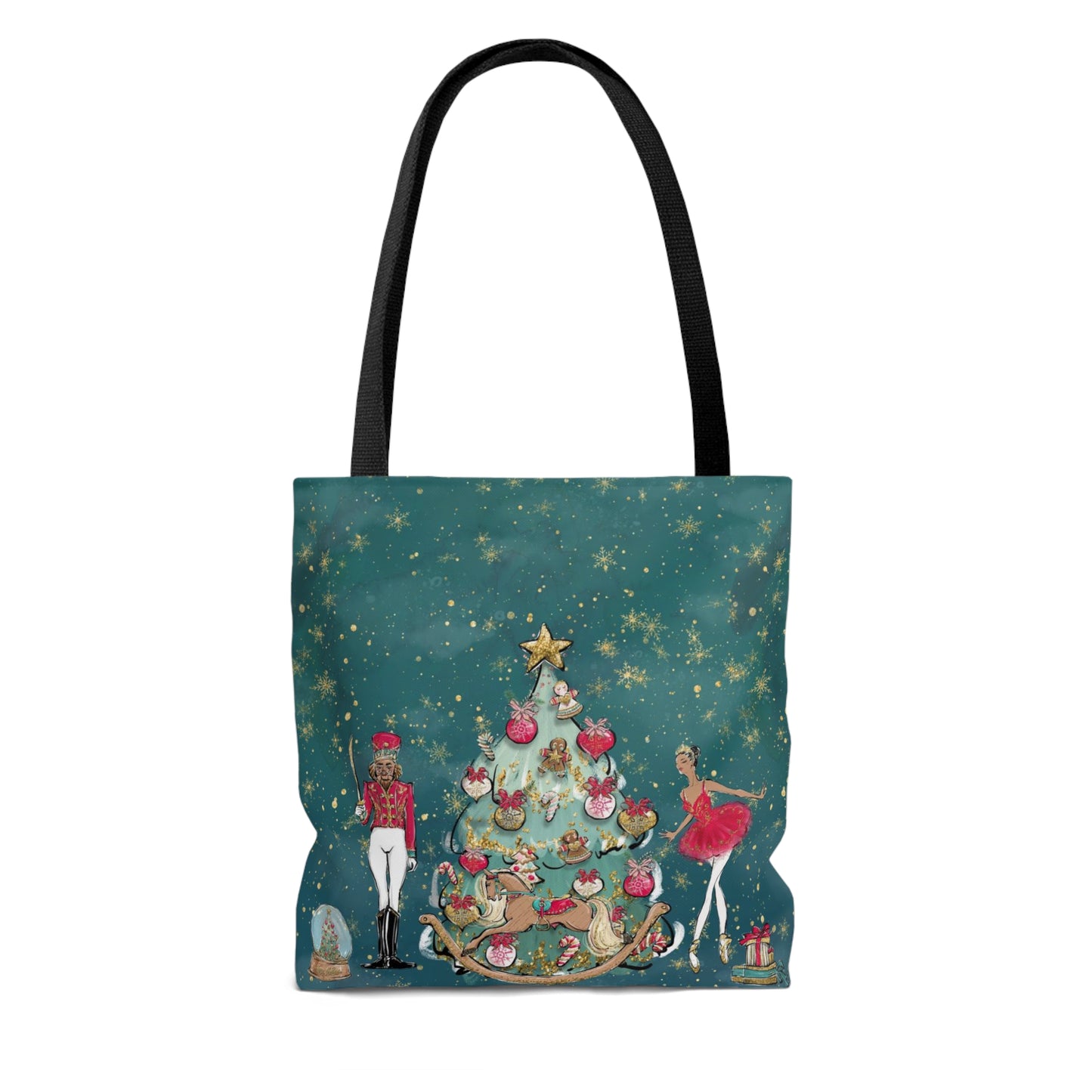 Nutcracker Ballet Canvas Tote Bag, Basic Square Tote - Emerald Green Nutcracker Ballet Tote