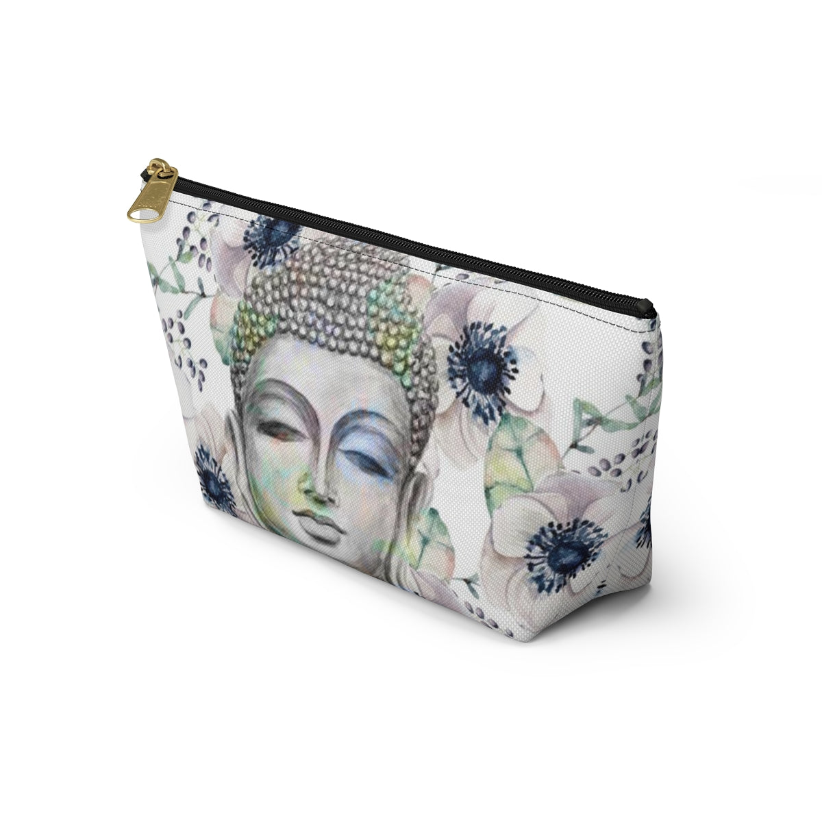 Buddha Cosmetic Pouch w T-bottom, Accessory Pouch - Buddha Flower