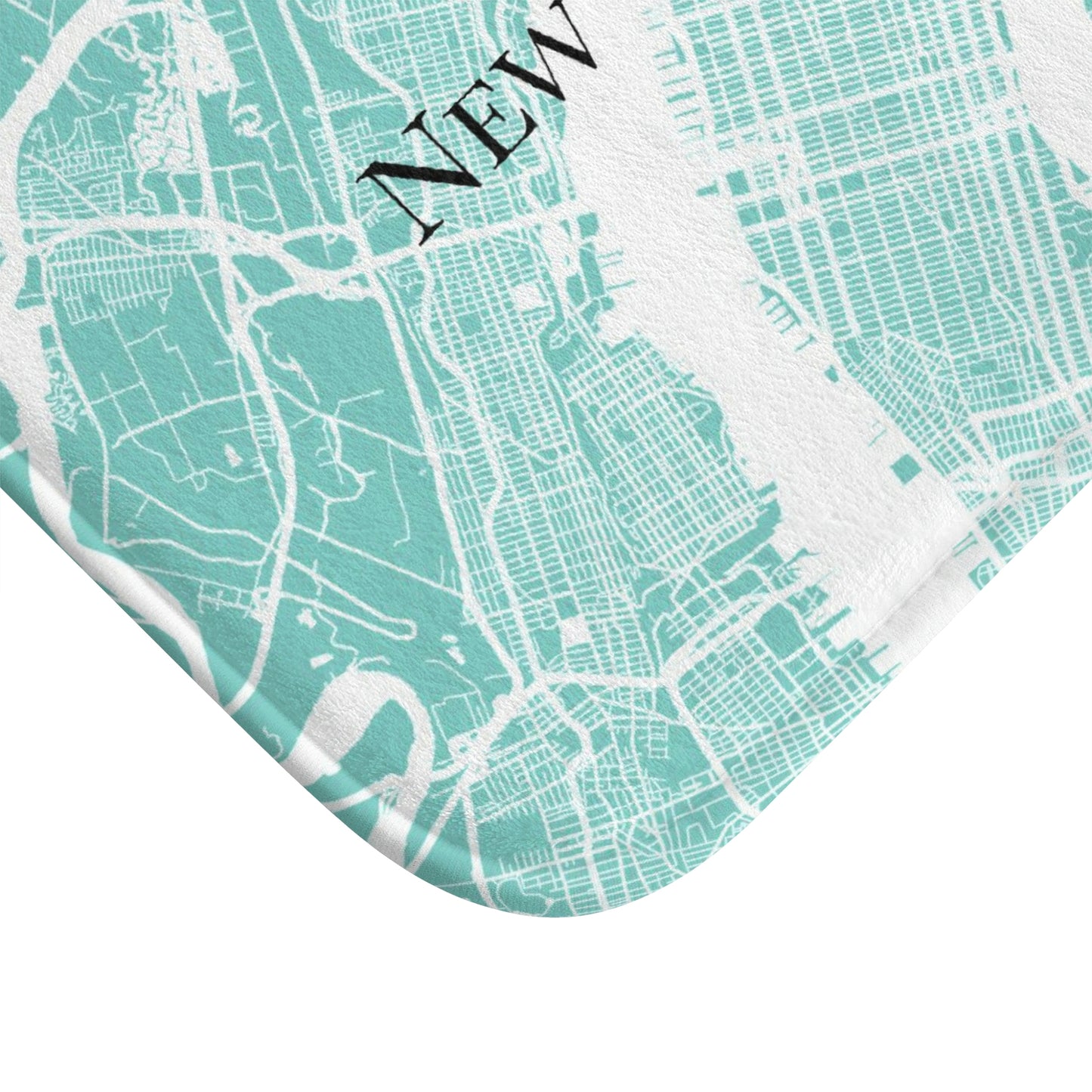 New York City Map Bath Mat - Robin Egg Blue New York Floor Mat - Breakfast at Tiffany Inspired Personalized Bathroom Shower Mat