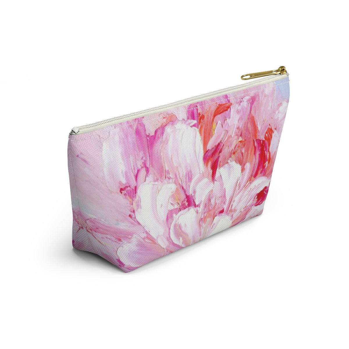 Peony Cosmetic Pouch w T-bottom, Accessory Pouch,  Pink Oil Painting