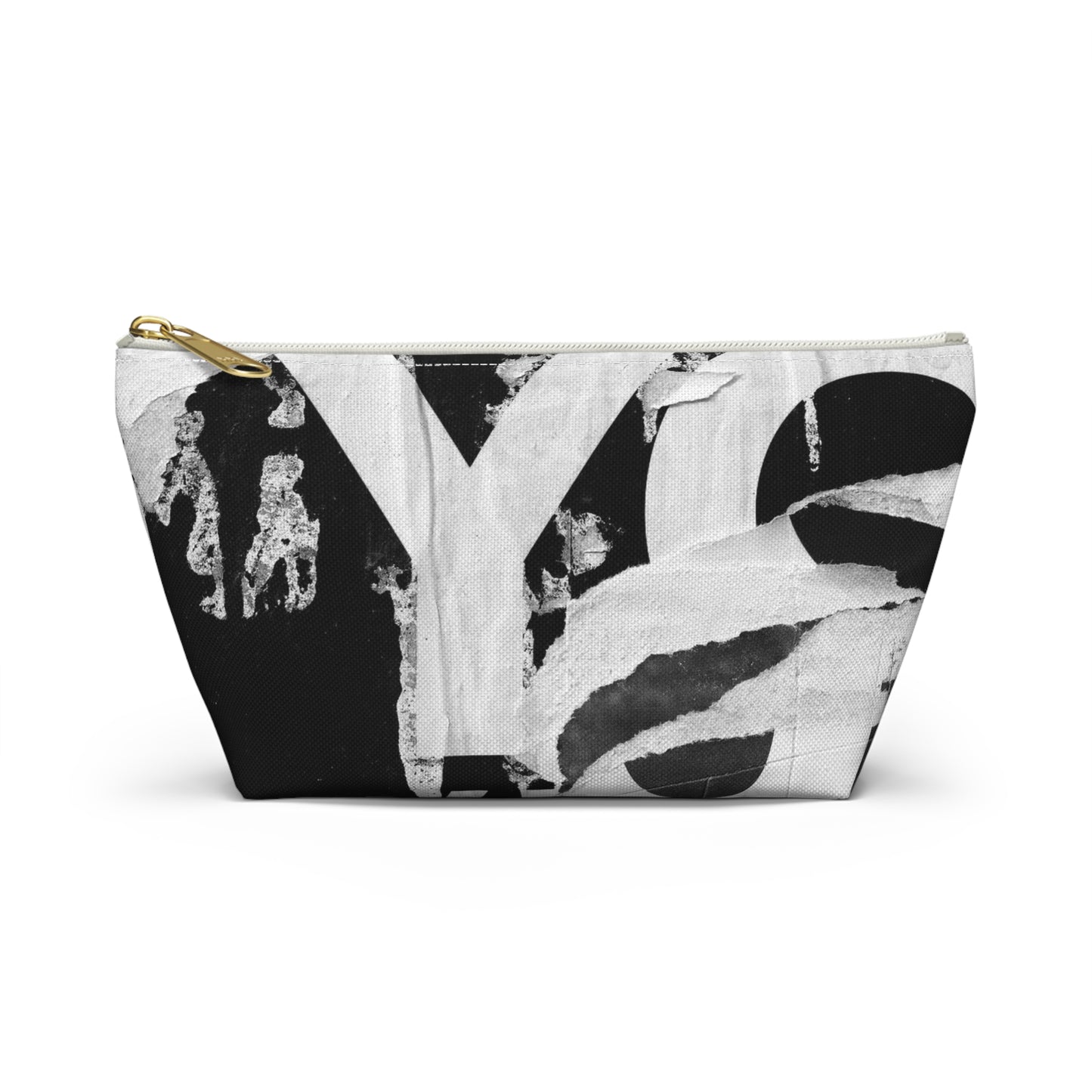 Urban Street Art Cosmetic Pouch w T-bottom, Accessory Pouch - Torn Poster Street Art Makeup Bag - Black and White YO Bag 15