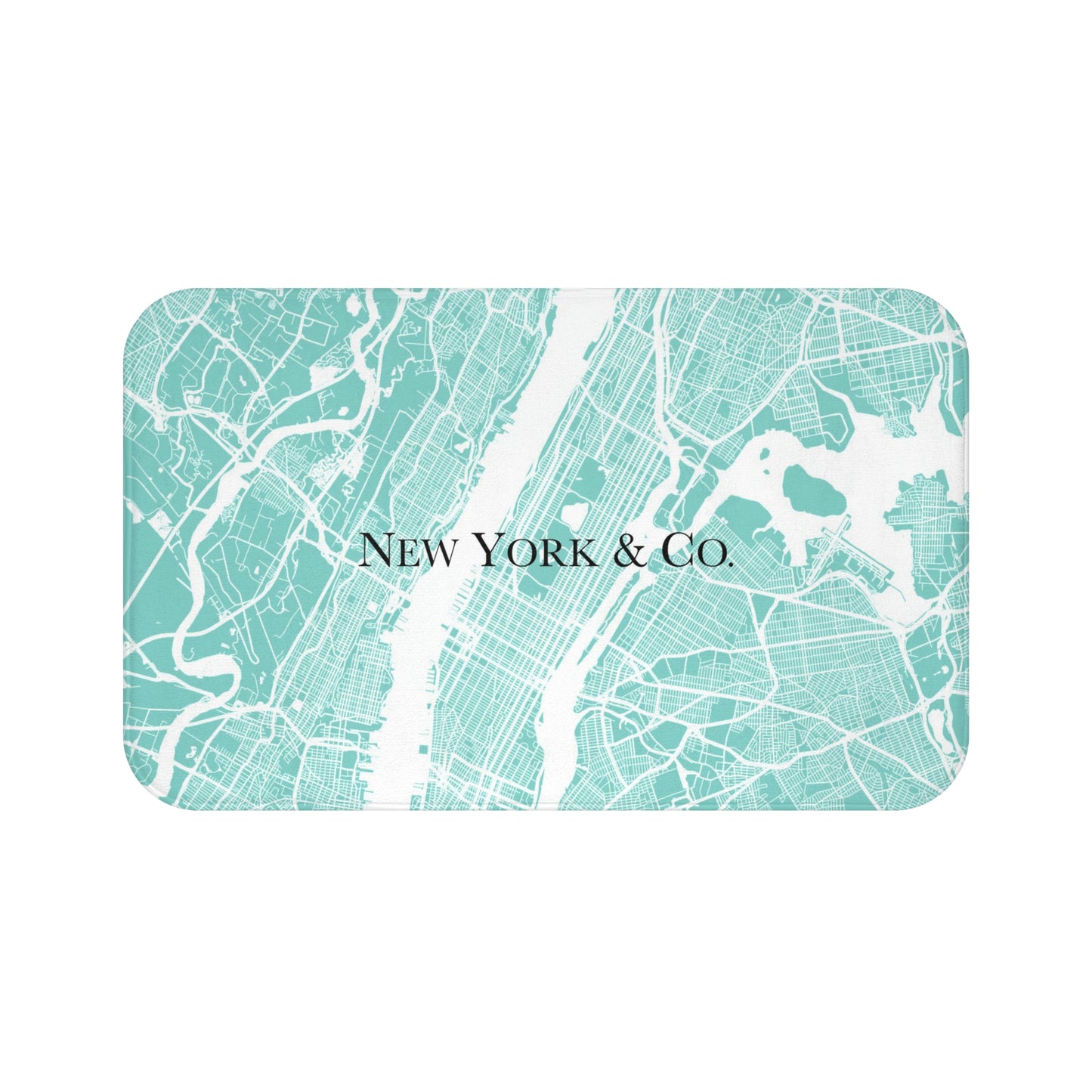 New York City Map Bath Mat - Robin Egg Blue New York Floor Mat - Breakfast at Tiffany Inspired Personalized Bathroom Shower Mat