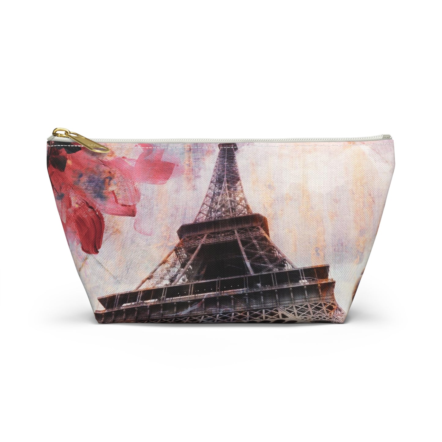 Eiffel Tower Cosmetic Pouch w T-bottom, Accessory Pouch - Paris Abstract Flower