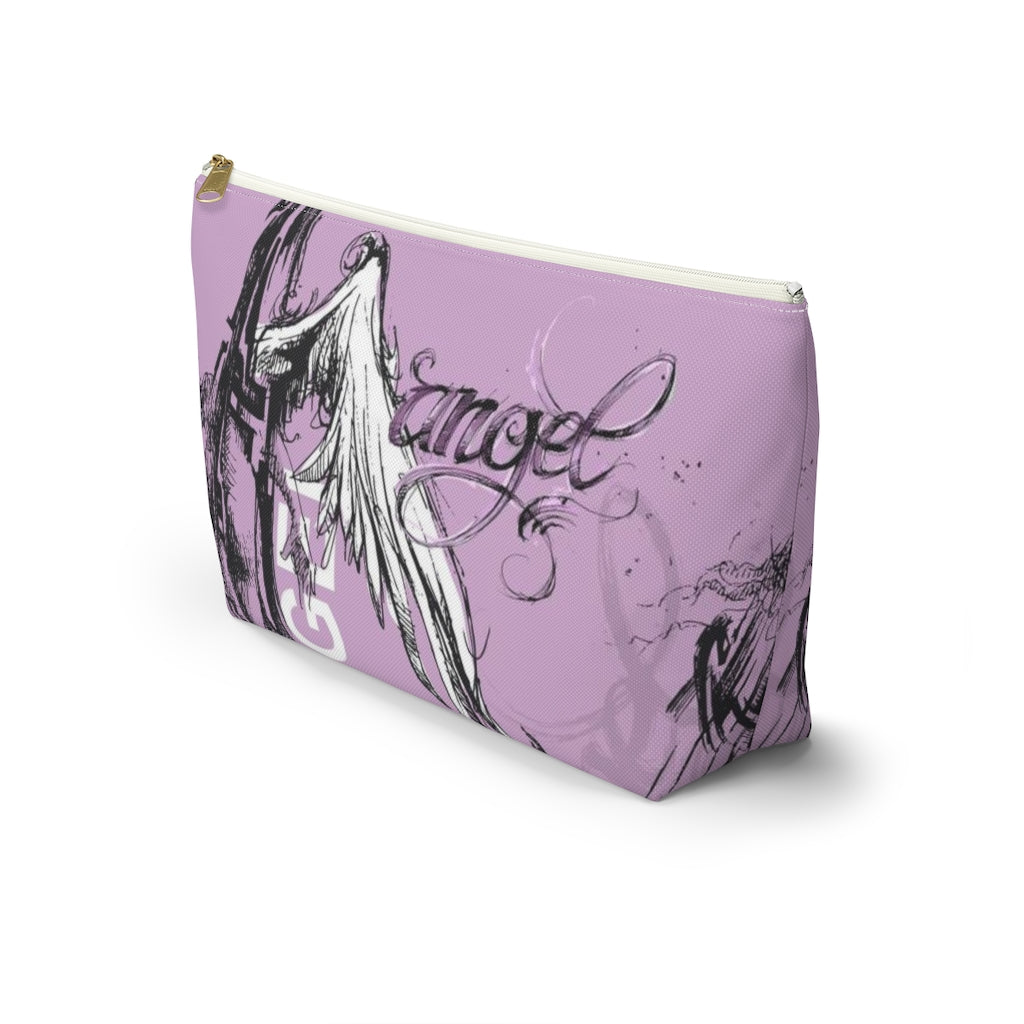 Angel Wing Cosmetic Pouch w T-bottom, Accessory Pouch, Purple