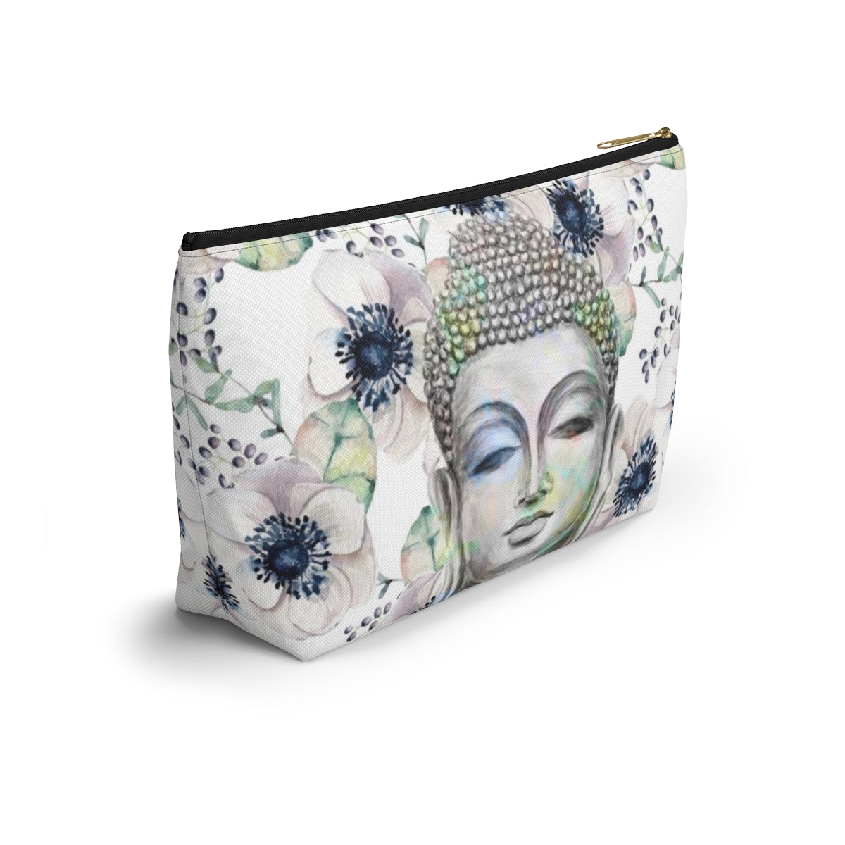 Buddha Cosmetic Pouch w T-bottom, Accessory Pouch - Buddha Flower