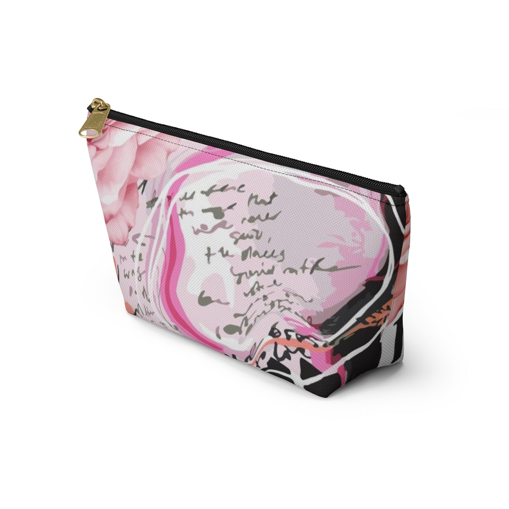 Abstract Rose Cosmetic Pouch w T-bottom, Accessory Pouch, Pink and Orange