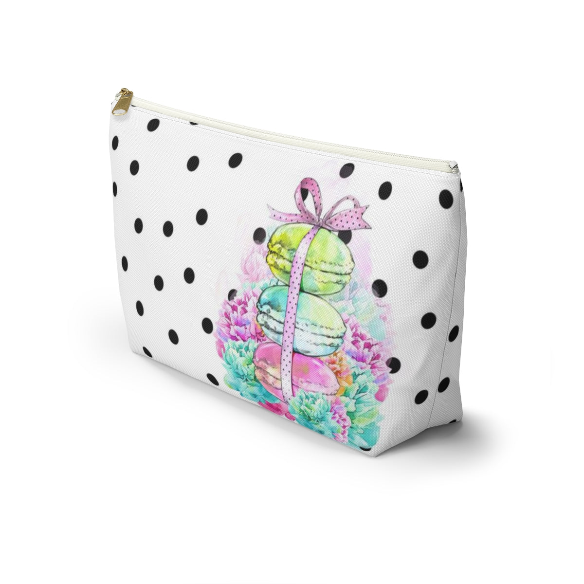 Personalized Macarons Cosmetic Pouch w T-bottom, Accessory Pouch, Macaron Polka Dot