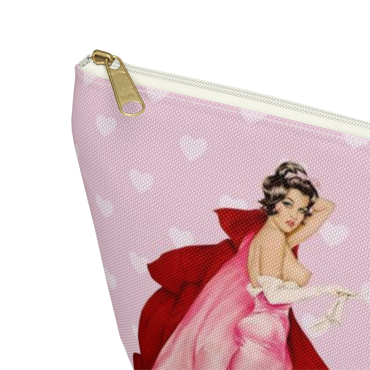 Personalized Pink Pinup Girl Cosmetic Pouch w T-bottom, Accessory Pouch - Red Riding Hood XOXO