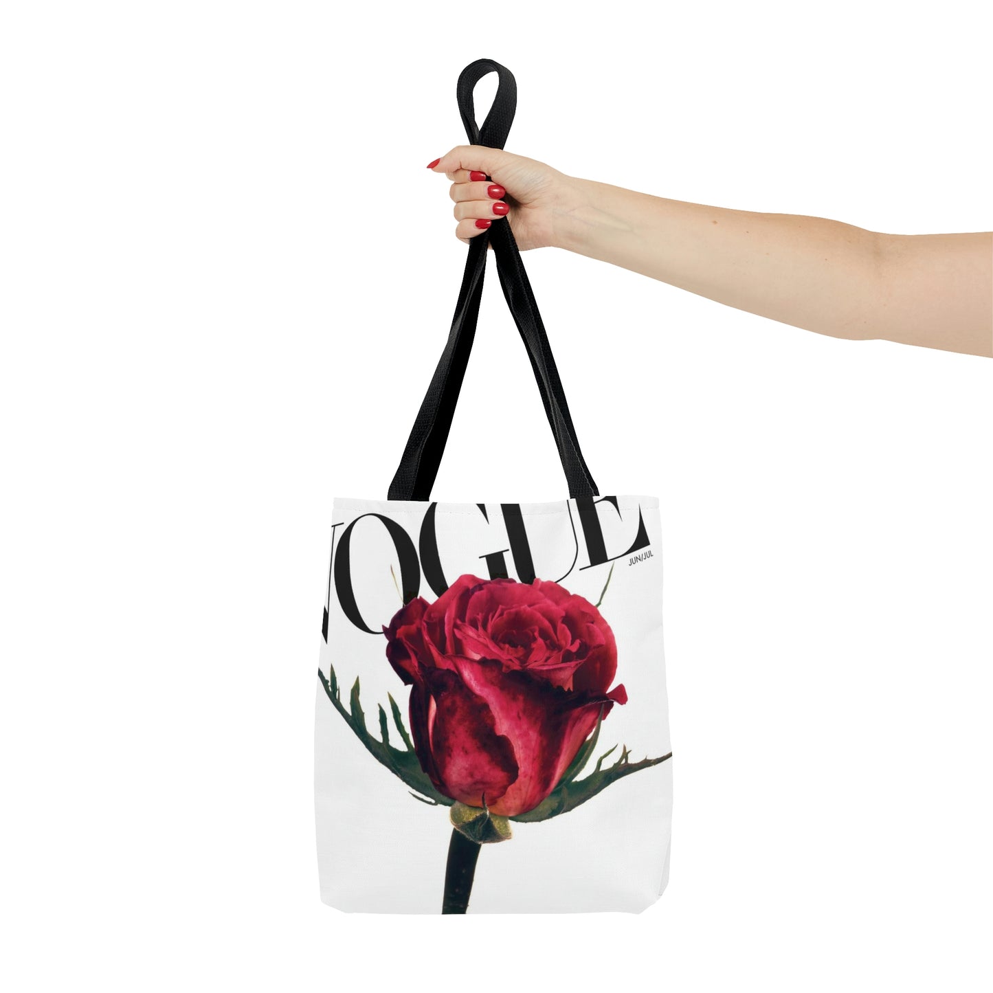 VOGUE Red Rose Square Utility Tote - Personalized Fashion Canvas Tote Bag - Custom Designer Tote - 3 Sizes