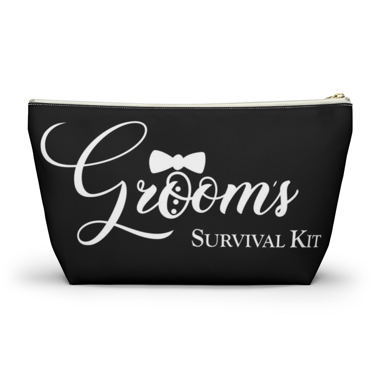 Grooms Survival Kit Cosmetic Pouch w T-bottom, Accessory Pouch, Black and White