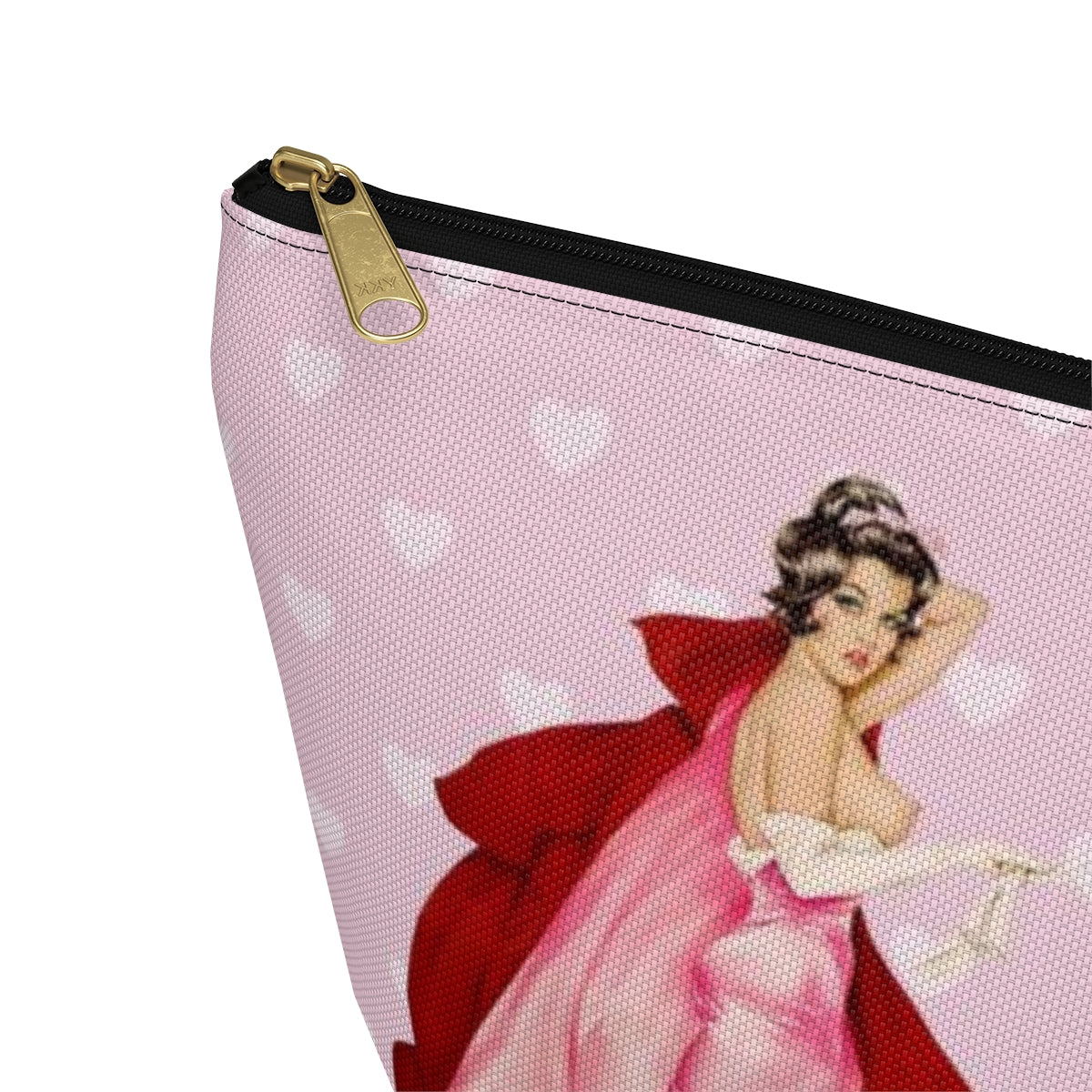 Personalized Pink Pinup Girl Cosmetic Pouch w T-bottom, Accessory Pouch - Red Riding Hood XOXO