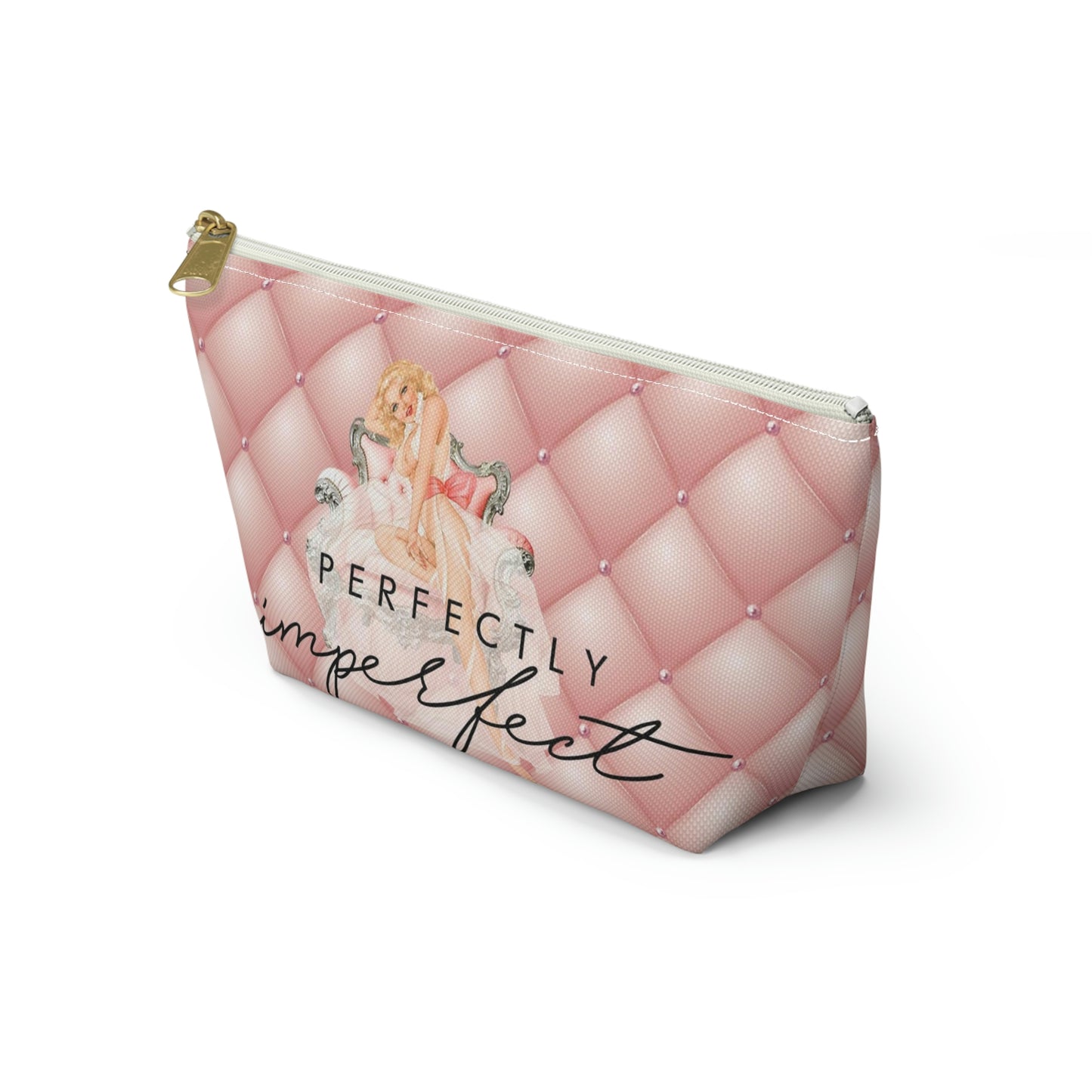 Pinup Girl Cosmetic Pouch w T-bottom, Accessory Pouch - Perfectly Imperfect Pink Peach