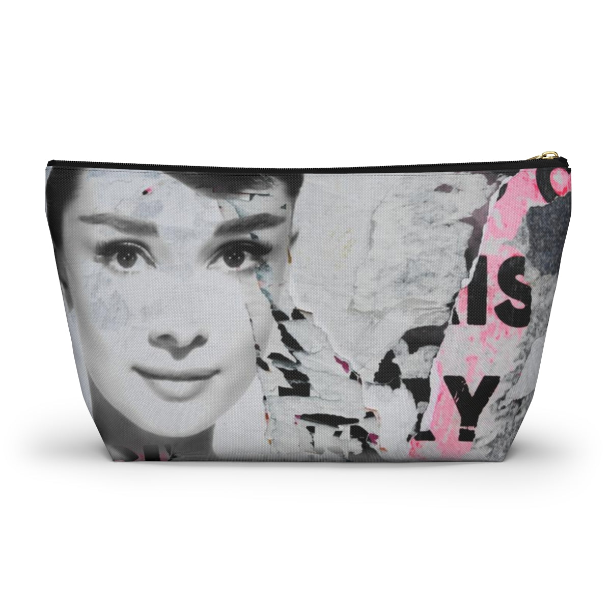 Audrey Hepburn Cosmetic Pouch w T-bottom, Accessory Pouch, Distressed Poster