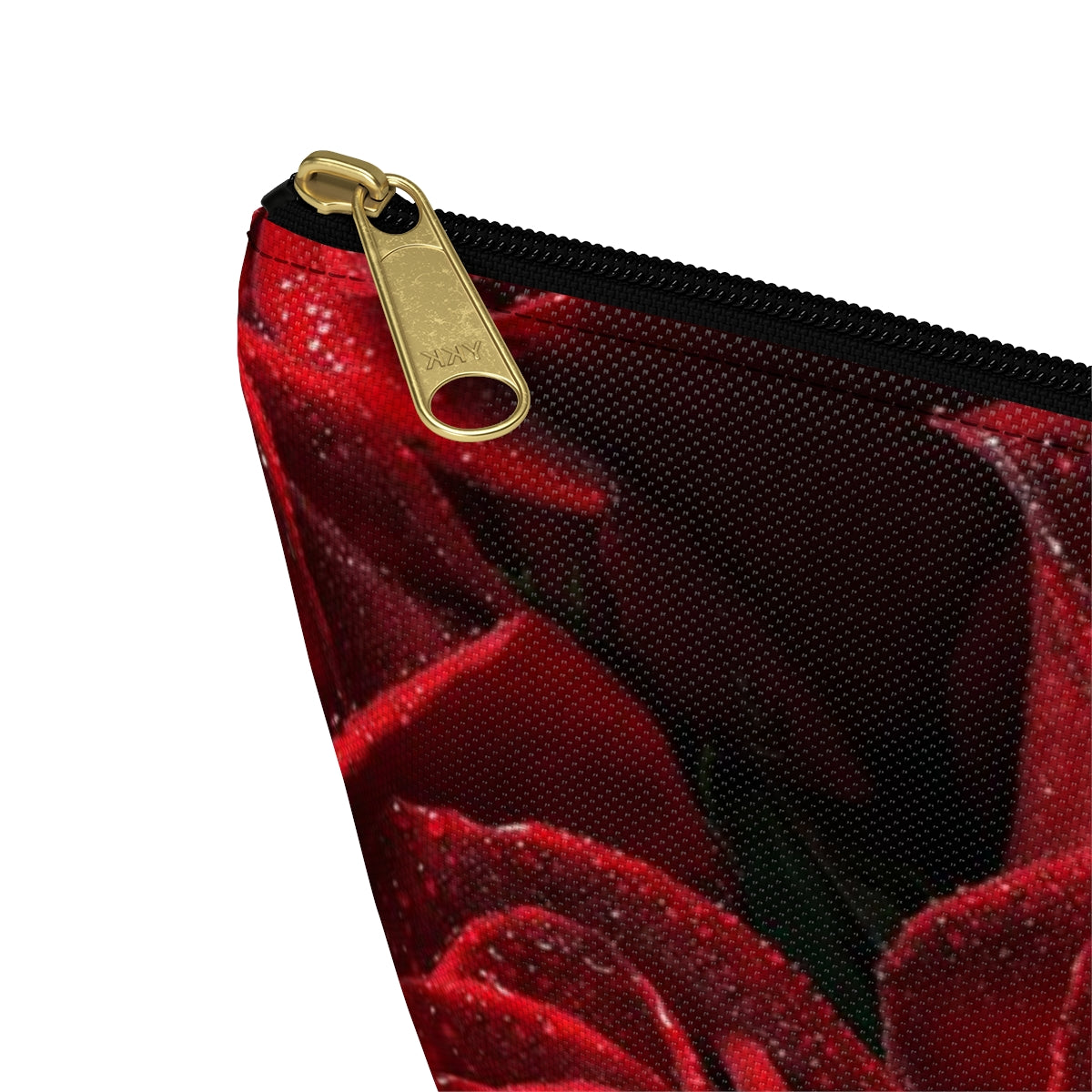 Personalized Rose Cosmetic Pouch w T-bottom, Accessory Pouch - Red Rose and Leopard