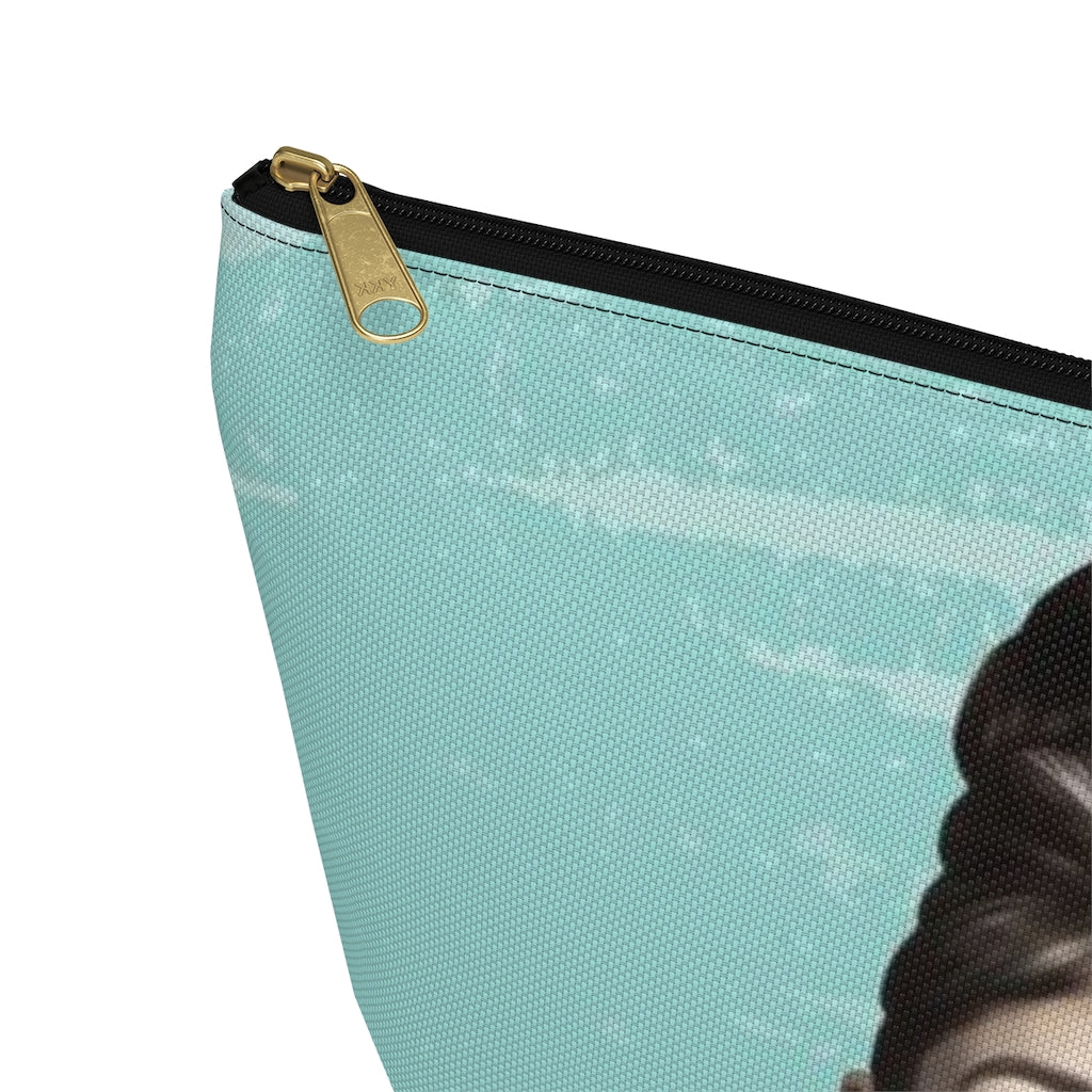 Audrey Hepburn Cosmetic Pouch w T-bottom, Accessory Pouch, Blue Green Signature