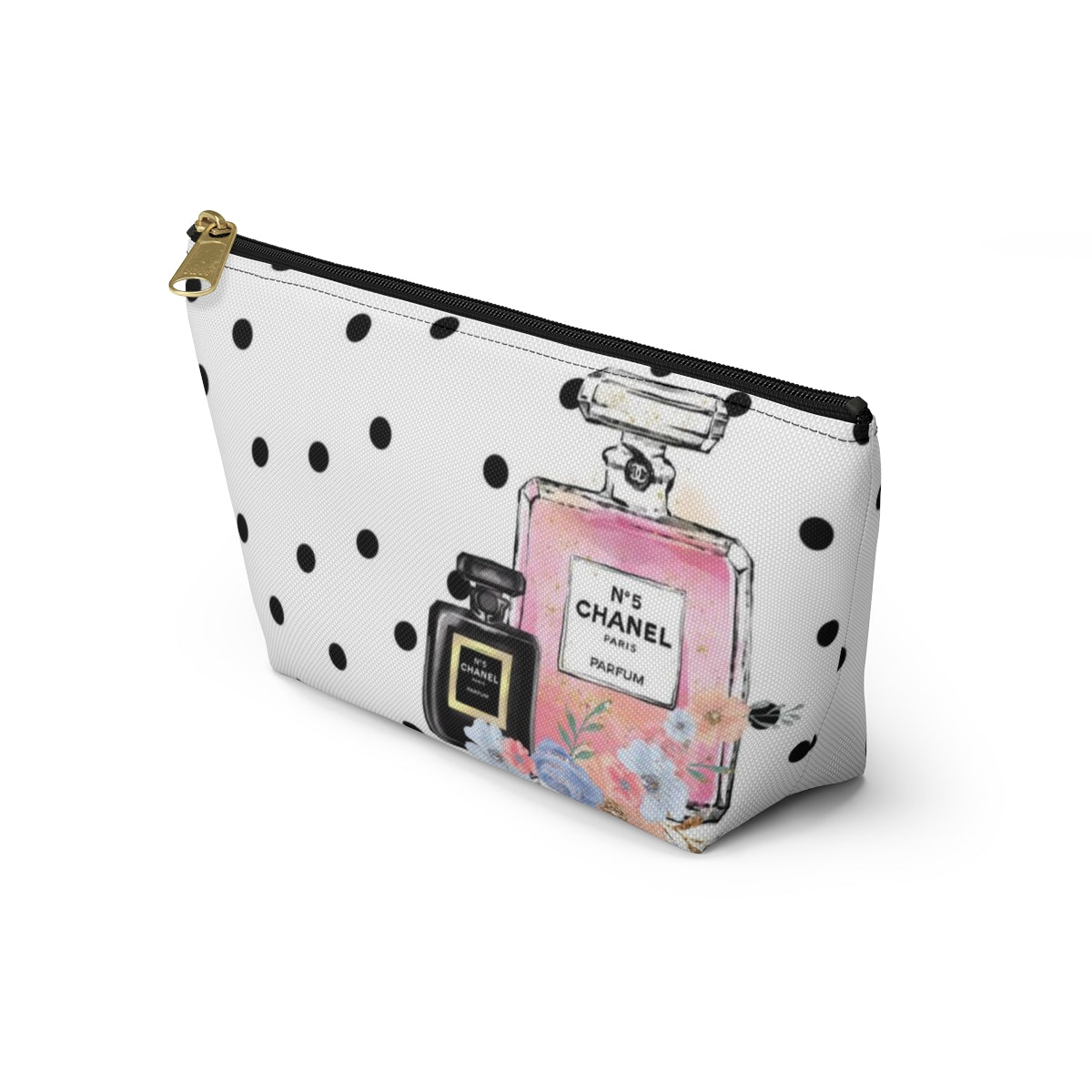 Personalized Perfume Cosmetic Pouch w T-bottom, Accessory Pouch, Perfume Bottle Polka Dot