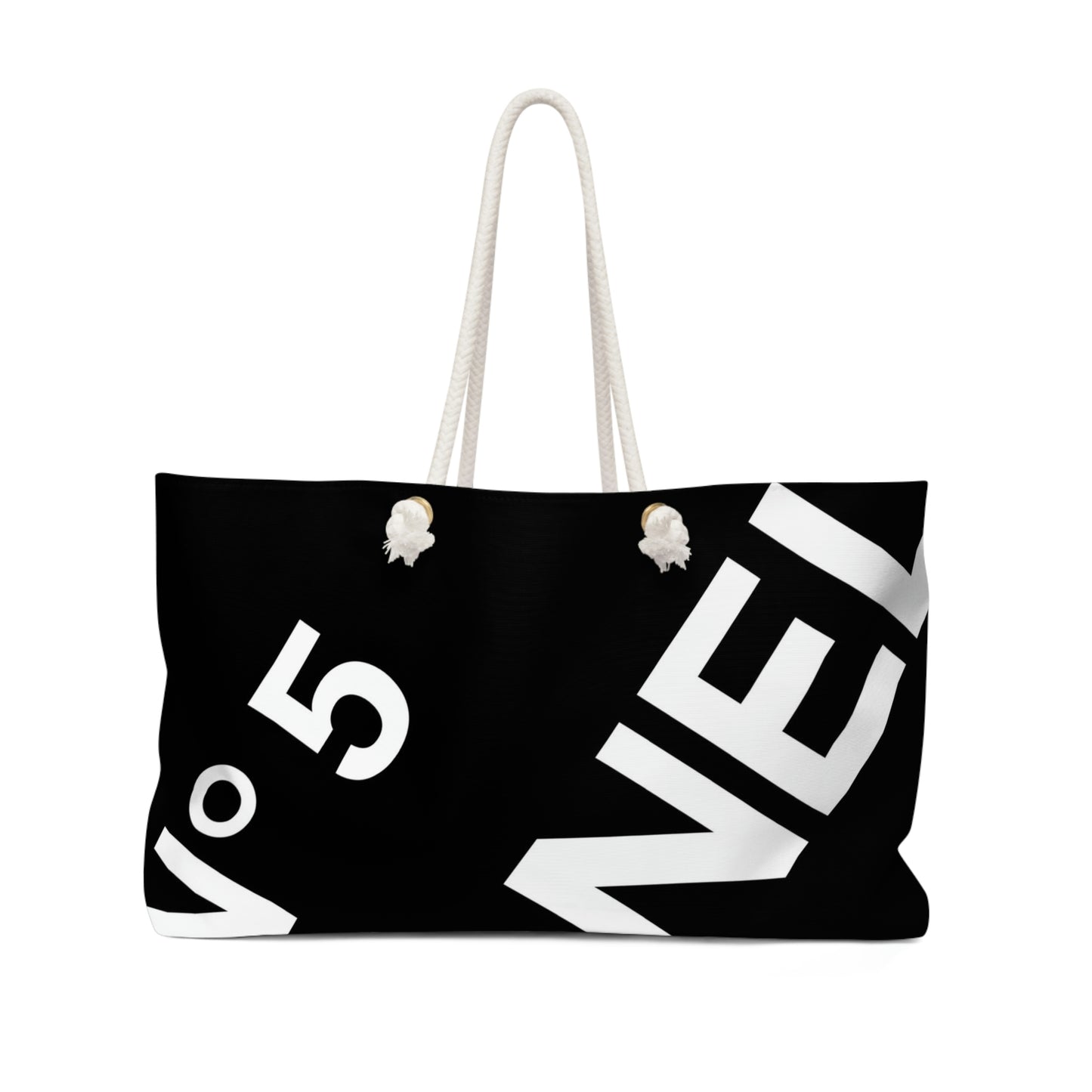 Perfume Label Tote Bag - White on Black Fashion Weekender Bag - Custom Designer Tote