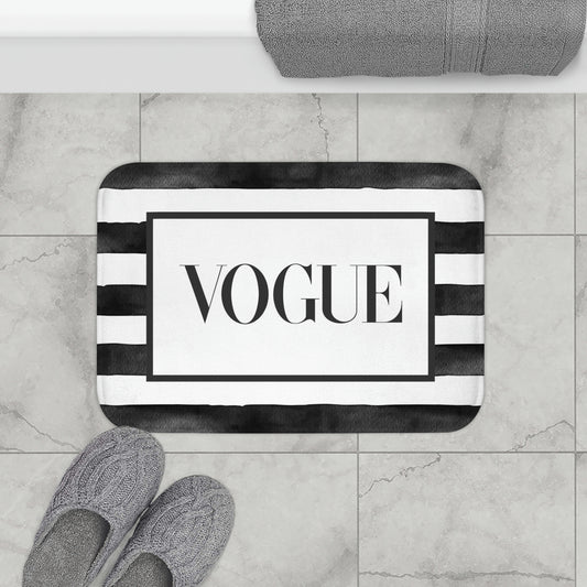 VOGUE Stripe Bath Mat - Fashion Inspired Floor Mat - Black & White Bathroom Shower Mat