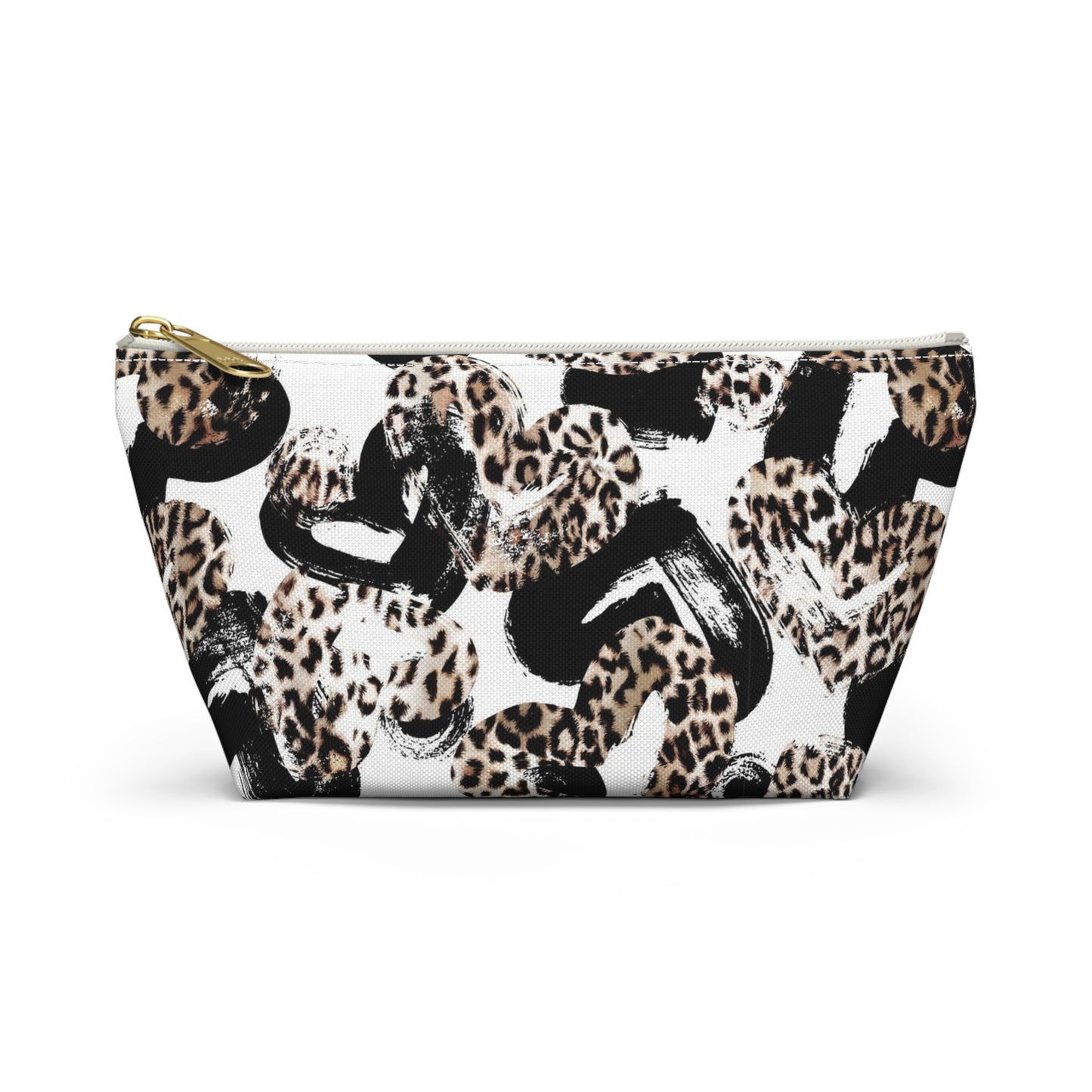 Personalized Leopard Hearts Cosmetic Pouch w T-bottom, Accessory Pouch