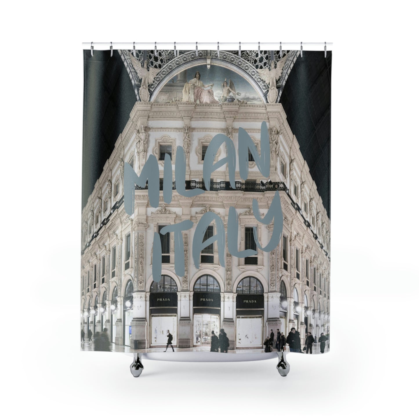 Milan Italy Fashion Shop Shower Curtain - Blue and Cream Shower Curtain - Fashion Photography Designer Bath Curtain