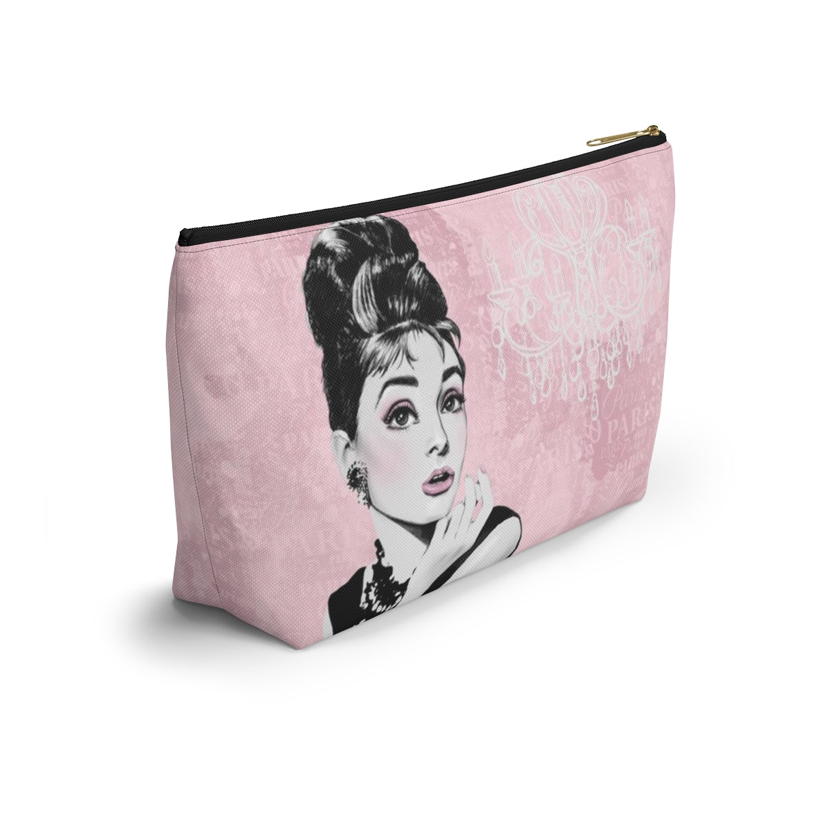 Audrey Hepburn Pouch w T-bottom, Accessory Pouch - Pink Paris is Always a Good Idea Chandelier Bag